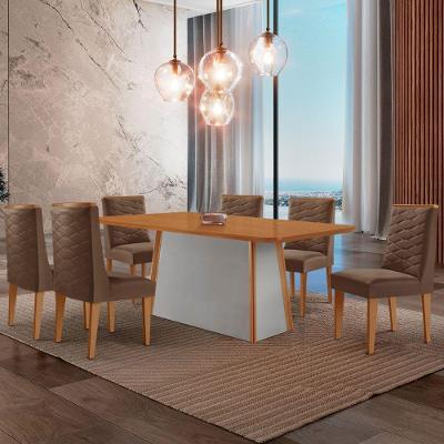 Mesa De Jantar Diane 180cm Tampo Mdf Lam 6 Cadeiras Safira Moderna Veludo Marrom Naturalle Off White