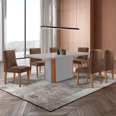 Mesa De Jantar Isadora 180cm Tampo Mdf Vidro Com 6 Cadeiras Veludo Marrom Off White Naturale Serigrafia