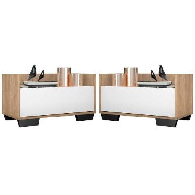 Kit Com 2 Mesas De Cabeceira 80Cm Multimóveis V4003 Rustic/Branca/Preta Rustic/Branco/Preto