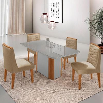 Mesa De Jantar Isadora 120cm Tampo Mdf Vidro Com 4 Cadeiras Turim 07 Naturale Serigrafia Off White
