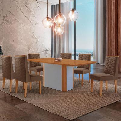 Mesa De Jantar Isadora 180cm Tampo Mdf Laminado Veludo Marrom Naturale Off White