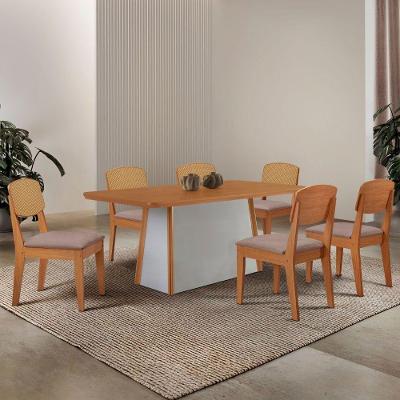 Mesa Jantar Diane 180cm Tampo Mdf Lam 6 Cadeiras Copper Prem Moderna Linho Capuccino Naturale Off White