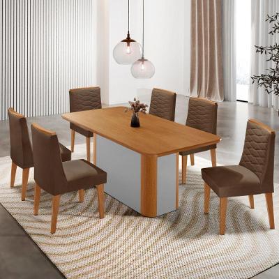 Mesa De Jantar Isadora 180cm Tampo Mdf Laminado Veludo Marrom Naturalle Off White