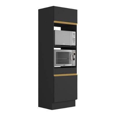 Paneleiro 2 Portas 63cm Com Rodapé Para Forno E Microondas Veneza Multimóveis V2116 Preto/dourado Preto/dourado