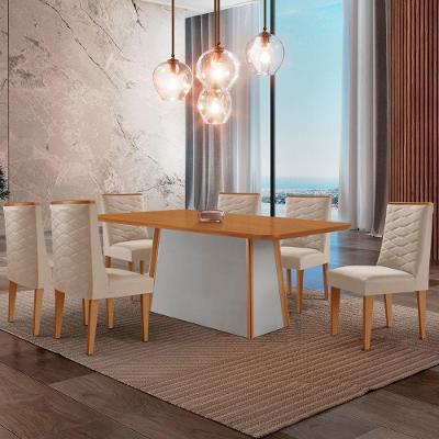 Mesa De Jantar Diane 180cm Tampo Mdf Lam 6 Cadeiras Safira Moderna Veludo Creme Naturale Off White