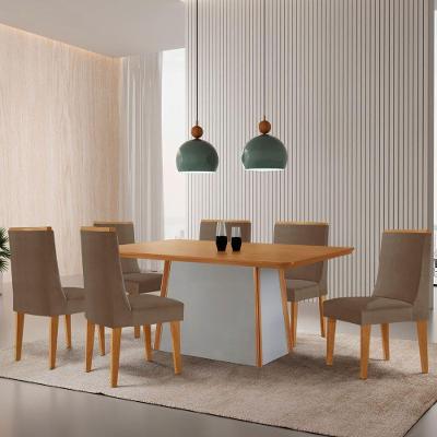 Mesa De Jantar Diane 180cm Tampo Mdf Lam 6 Cadeiras Lisboa Moderna Veludo Capuccino Naturale Off White