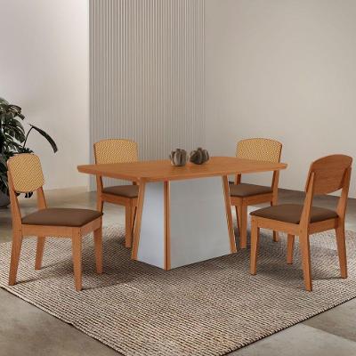 Mesa Jantar Diane 120cm Tampo Mdf Lam 4 Cadeiras Copper Pre Moderna Veludo Marrom Naturalle Off White