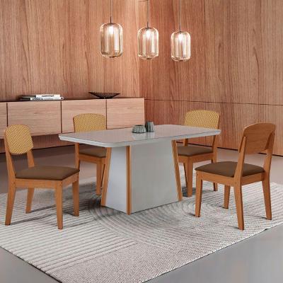Mesa Jantar Diane 120cm Tampo Mdf Vidro 4 Cadeiras Copper Prem Moderna Veludo Marrom Off White Naturale Serigrafia