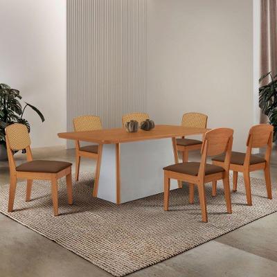 Mesa Jantar Diane 180cm Tampo Mdf Lam 6 Cadeiras Copper Prem Moderna Veludo Marrom Naturale Off White