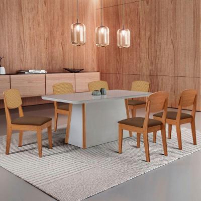 Mesa Jantar Diane 180cm Tampo Mdf Vidro 6 Cadeiras Copper Prem Moderna Veludo Marrom Off White Naturale Serigrafia