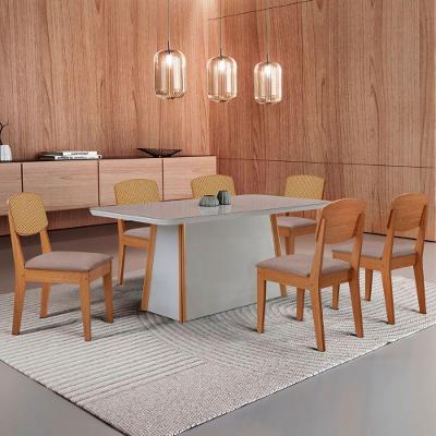 Mesa Jantar Diane 180cm Tampo Mdf Vidro 6 Cadeiras Copper Prem Moderna Linho Capuccino Off White Naturale Serigrafia