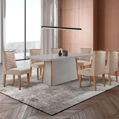 Mesa De Jantar Diane 180cm Tampo Mdf Vidro 6 Cadeiras Safira Moderna Veludo Creme Off White Naturale Serigrafia