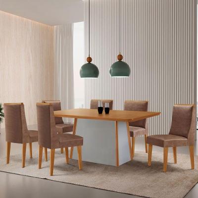 Mesa De Jantar Diane 180cm Tampo Mdf Lam 6 Cadeiras Lisboa Moderna Tork Naturale Off White