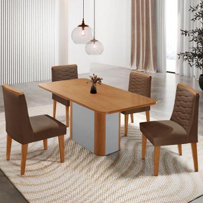 Mesa De Jantar Isadora 120cm Tampo Mdf Laminado 4 Cadeiras Eloise Veludo Marrom Naturale Off White