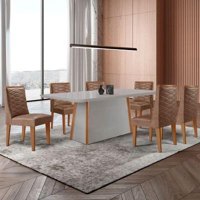 Mesa De Jantar Diane 180cm Tampo Mdf Vidro 6 Cadeiras Safira Moderna Tork Naturale Serigrafia Off White