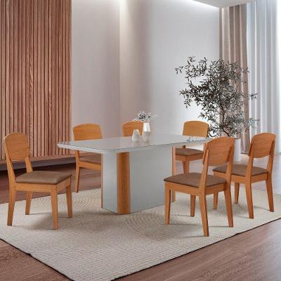 Mesa De Jantar Isadora 180cm Tampo Mdf Vidro Com 6 Cadeiras Tork Naturale Serigrafia Off White