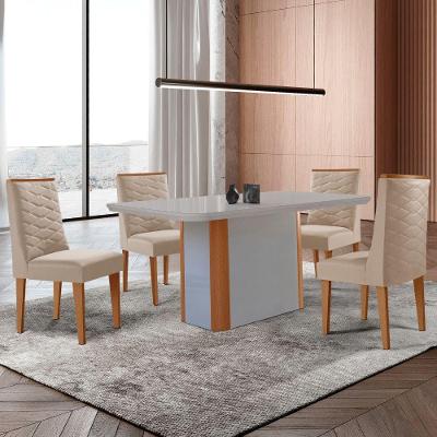 Mesa De Jantar Isadora 120cm Tampo Mdf Com Vidro Veludo Creme Off Naturale Serigrafia