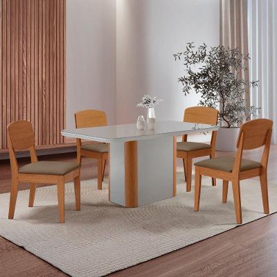Mesa De Jantar Isadora 120cm Tampo Mdf Vidro Com 4 Cadeiras Veludo Capuccino Off White Naturale Serigrafia