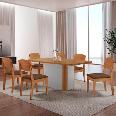 Mesa De Jantar Isadora 180cm Tampo Mdf Laminado Veludo Marrom Naturale Off White
