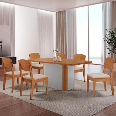 Mesa De Jantar Isadora 180cm Tampo Mdf Laminado Veludo Creme Naturale Off White