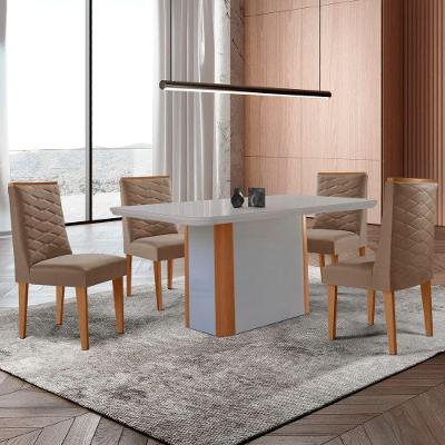 Mesa De Jantar Isadora 120cm Tampo Mdf Com Vidro Veludo Capuccino Off Naturale Serigrafia