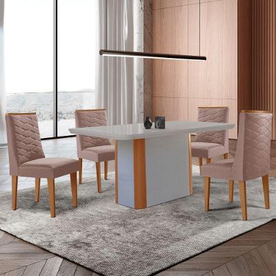 Mesa De Jantar Isadora 120cm Tampo Mdf Com Vidro Linho Capuccino Tork Off Naturale Serigrafia