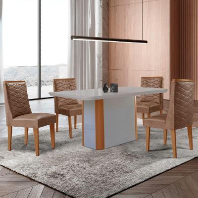 Mesa De Jantar Isadora 120cm Tampo Mdf Com Vidro Tork Off Naturale Serigrafia