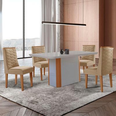 Mesa De Jantar Isadora 120cm Tampo Mdf Com Vidro Turim 07 Naturale Off White Serigrafia