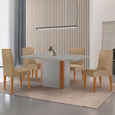 Mesa De Jantar Isadora 120cm Tampo Mdf Vidro Com 4 Cadeiras Turim 07 Naturale Serigrafia Off White