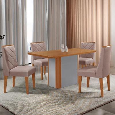 Mesa De Jantar Isadora 120 Tampo Mdf Laminado 4 Cadeiras Isadora Linho Capuccino Naturale Off White