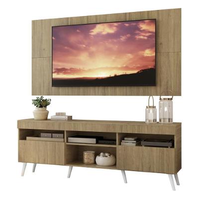 Rack Com Painel E Suporte Tv 65" Retrô Londres Multimóveis V3347 Rustic/Branco Rustic/Branco