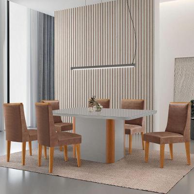 Mesa De Jantar Isadora 180cm Tampo Mdf Vidro Com 6 Cadeiras Tork Naturale Serigrafia Off White