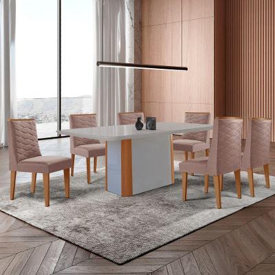 Mesa De Jantar Isadora 180cm Tampo Mdf Vidro Com 6 Cadeiras Linho Capuccino Off Naturale Serigrafia