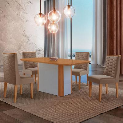 Mesa De Jantar Isadora 120cm Tampo Mdf Laminado Veludo Capuccino Naturale Off White