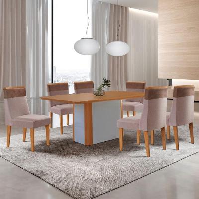 Mesa De Jantar Isadora 180cm Tampo Mdf Laminado 6 Cadeiras Andes Linho Capuccino Tork Naturale Off White