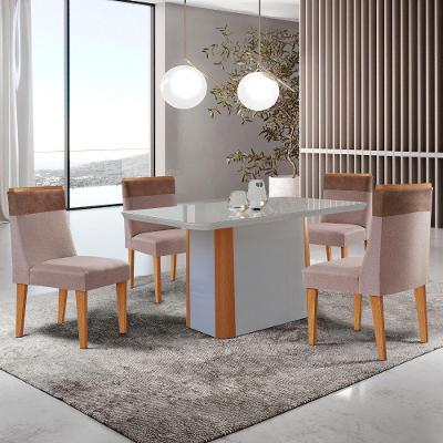 Mesa De Jantar Isadora 120cm Tampo Mdf Vidro Com 4 Cadeiras Linho Capuccino Tork Off White Naturale Serigrafia