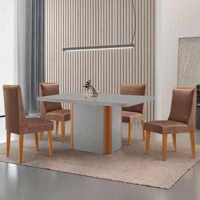 Mesa De Jantar Isadora 120cm Tampo Mdf Vidro Com 4 Cadeiras Tork Off White Naturale Serigrafia