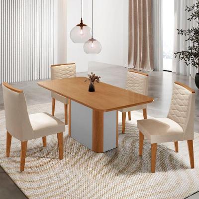 Mesa De Jantar Isadora 120cm Tampo Mdf Laminado 4 Cadeiras Eloise Veludo Creme Naturale Off White