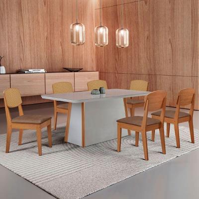 Mesa Jantar Diane 180cm Tampo Mdf Vidro 6 Cadeiras Copper Prem Moderna Tork Naturale Serigrafia Off White