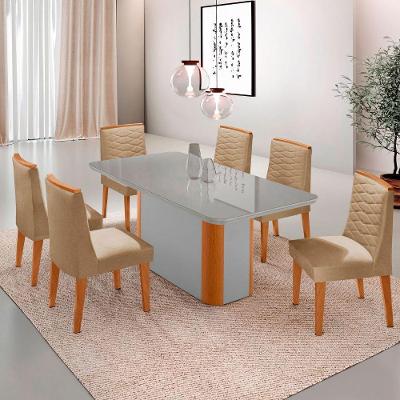 Mesa De Jantar Isadora 180cm Tampo Mdf Vidro Com 6 Cadeiras Turim 07 Naturale Serigrafia Off White
