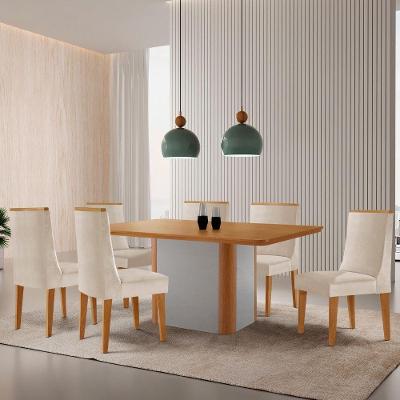 Mesa De Jantar Isadora 180cm Tampo Mdf Laminado Veludo Creme Naturale Off White