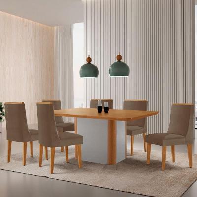 Mesa De Jantar Isadora 180cm Tampo Mdf Laminado Veludo Capuccino Naturale Off White