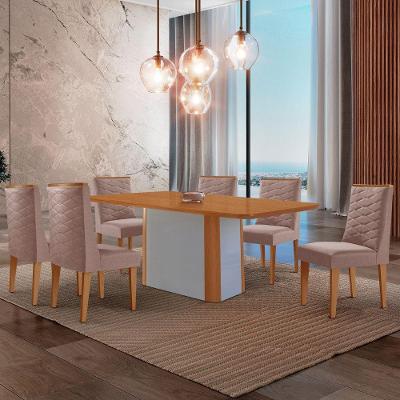 Mesa De Jantar Isadora 180cm Tampo Mdf Laminado Linho Capuccino Naturale Off White