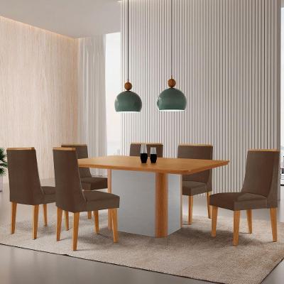 Mesa De Jantar Isadora 180cm Tampo Mdf Laminado Veludo Marrom Naturale Off White