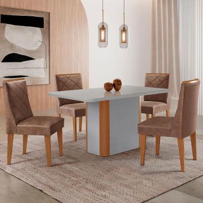 Mesa De Jantar Isadora 120cm Tampo Mdf Vidro Com 4 Cadeiras Tork Naturale Serigrafia Off White