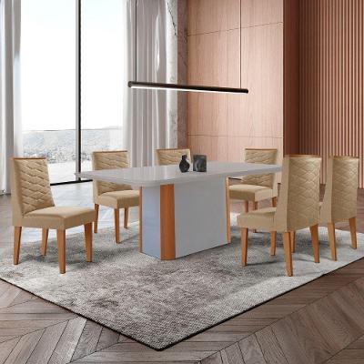 Mesa De Jantar Isadora 180cm Tampo Mdf Vidro Com 6 Cadeiras Turim 07 Naturale Off White Serigrafia