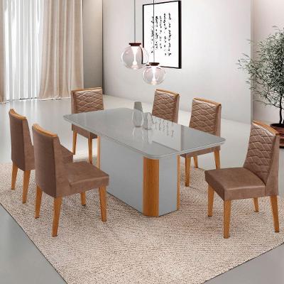 Mesa De Jantar Isadora 180cm Tampo Mdf Vidro Com 6 Cadeiras Tork Naturale Serigrafia Off White