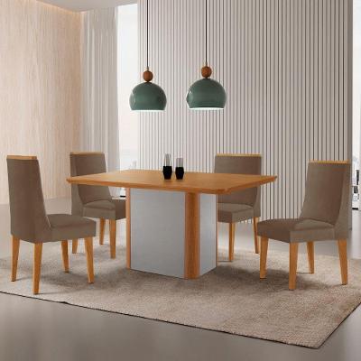 Mesa De Jantar Isadora 120cm Tampo Mdf Laminado Veludo Capuccino Naturale Off White
