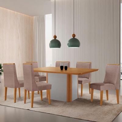 Mesa De Jantar Isadora 180cm Tampo Mdf Laminado Linho Capuccino Naturale Off White