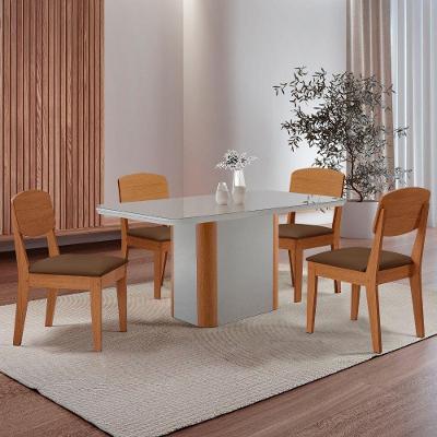 Mesa De Jantar Isadora 120cm Tampo Mdf Vidro Com 4 Cadeiras Veludo Marrom Naturale Off White Serigrafia
